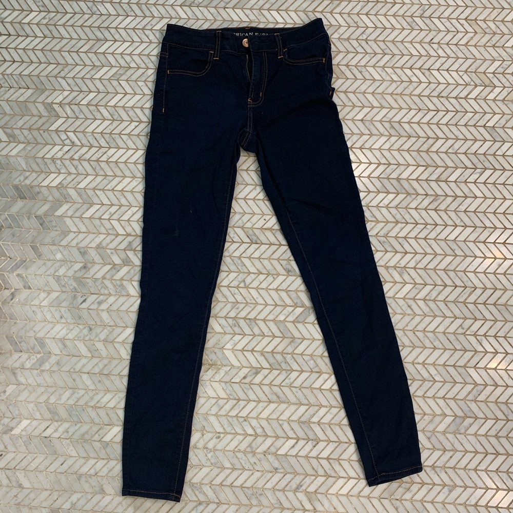 Dark Wash Blue Skinny Jeans Comfy Strechy Cute